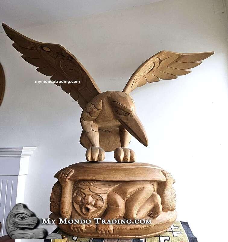 4 ft. cedar Sculpture, Raven and First Men by Doug LaFortune Sr. - SOLD