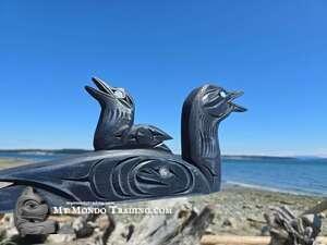20" Mother Loon with Baby Chick, inlaid, by Nootka artist Brian Bob 