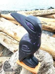 Raven sculpture, yellow cedar, by Greg Henderson - SOLD