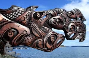Salmon run, wall art carving, Jackson Robertson