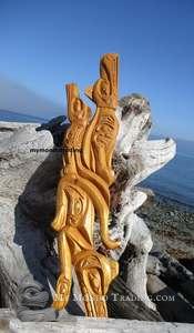Wolves, Raven, Wild Woman and Eagle wall art carving by Jackson Robertson