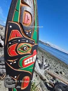 Bear, ceremonial Dance Paddle, 37" cedar, hand carved by Laurence Scow