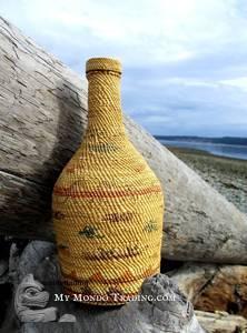 Nootka Basketry woven bottle, unusually large
