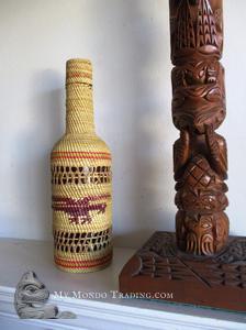 Nootka - Nuuh-chah-nulth woven basketry bottle, Eagle and Canoe design