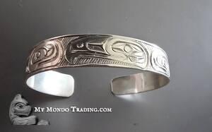 1/2" Silver Eagle and Salmon cuff bracelet, Paddy Seaweed- SOLD 