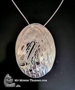 2 1/2" Hamatsa Raven silver pendant by Kwakiutl artist Paddy Seaweed