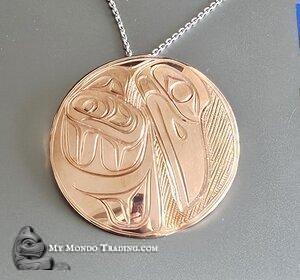 Copper, 2" round Raven pendant by Paddy Seaweed, Kwakiulth Nation