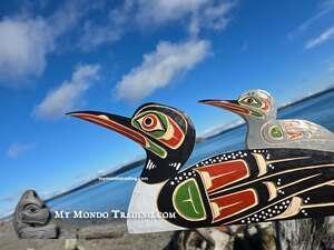 Mother Loon carrying Baby Chick by Shane Flood Baker - SOLD