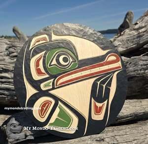 Circular, hand carved Wolf, authentic and high quality carving by Shane Flood Baker