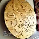 Supernatural Raven, circular yellow cedar art, Kolten Khasalus Grant - SOLD